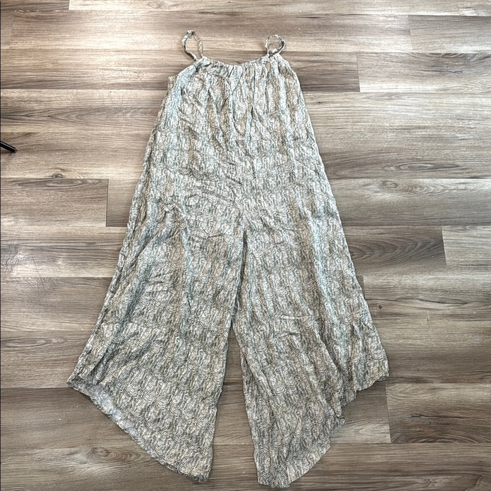 Kori Women's Size Small Overalls Jumpsuit Green Beige Adjustable Palazzo